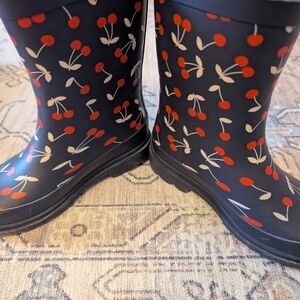 Janie and Jack Cherry Print Kids Rain Boots - Black and Red